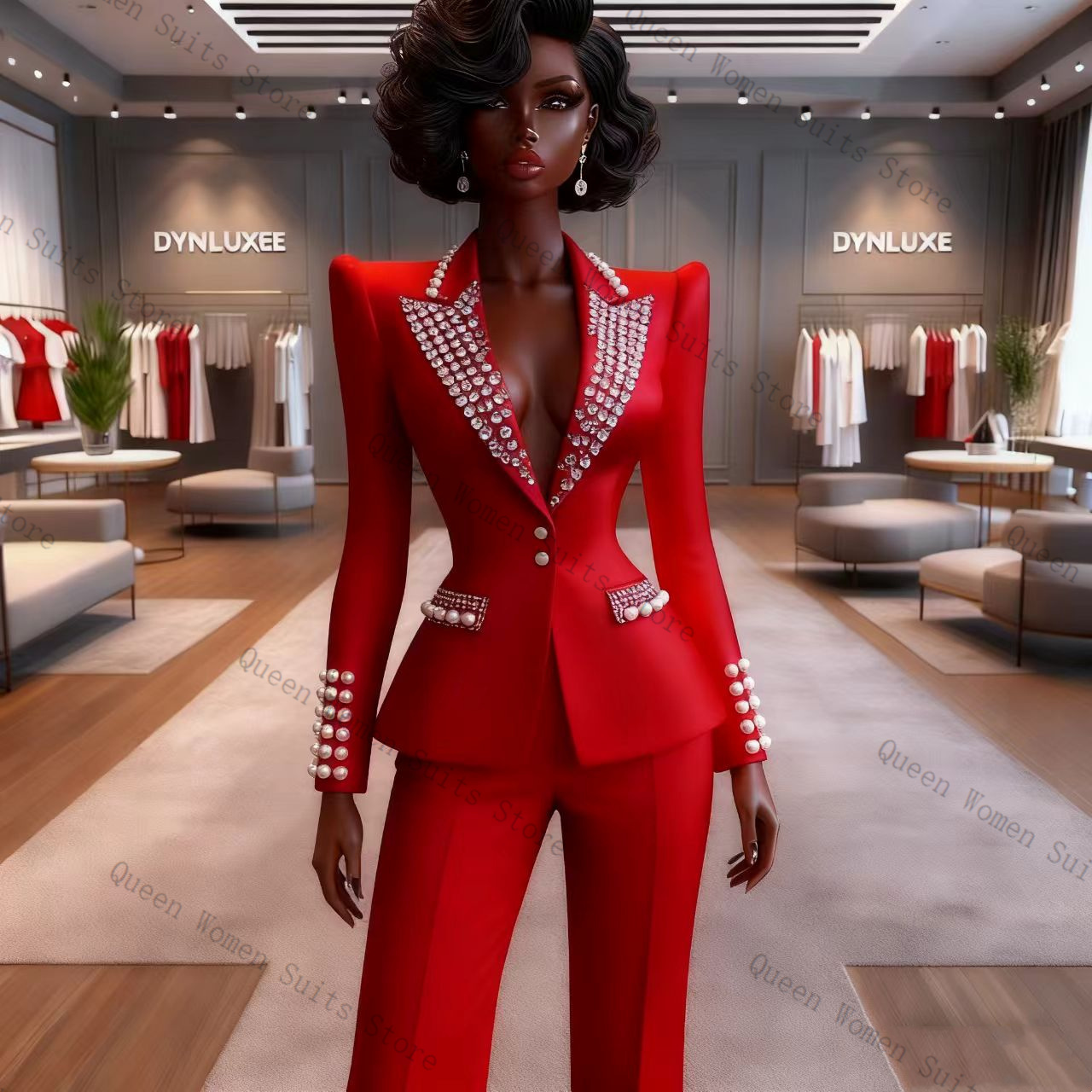 Women'S Red Formal Wear - Conjunto de Calças Femininas Vermelhas com