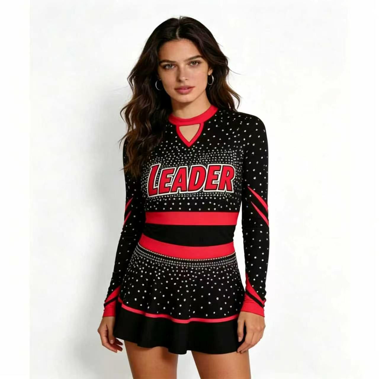 Women'S Red Formal Wear - Fantasia de Cheerleading com Strass Brilhante